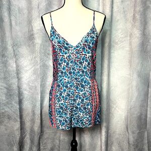 E2 Clothing Floral Print Spaghetti Strap Romper with Pockets - MED